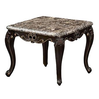 Miz Side End Table, 28 Inch, Carved Cabriole Legs, Champagne Silver
