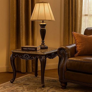 Miz Side End Table, 28 Inch, Carved Cabriole Legs, Champagne Silver