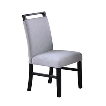 Dining Side Chair Set of 2, Charcoal Gray Fabric Foam Seat, Black Rubberwood