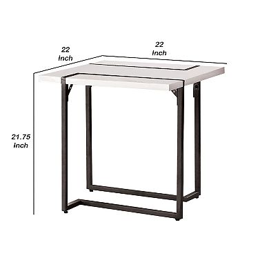 Iry Side End Table, Black Steel Sled Base, 22 Inch, Gloss White Lacquer