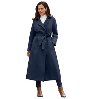 Jessica London Women's Plus Size Double Breasted Long Trench Raincoat