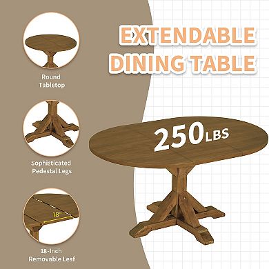 Merax Farmhouse 6-Piece 60inch Extendable Pedestal Dining Table Set with 18inch Removable Leaf