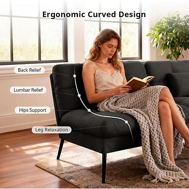 AKSZRI 72" Convertible Futon Sofa Bed - Adjustable Backrest Sleeper Recliner for Living Room, Black