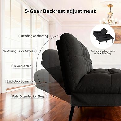 AKSZRI 72" Convertible Futon Sofa Bed - Adjustable Backrest Sleeper Recliner for Living Room, Black
