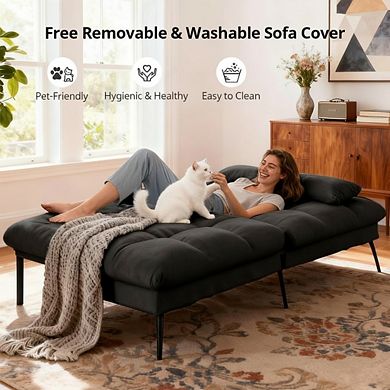 AKSZRI 72" Convertible Futon Sofa Bed - Adjustable Backrest Sleeper Recliner for Living Room, Black