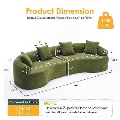 Merax Chenille Curved Modular Sofa Luxury Compression Sectional for Living Room Apartment