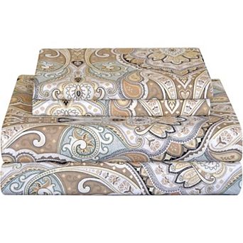 Bedding 4 pc King Cotton Percale Sheets- Printed Bed Sheet & Pillowcase Sets(King, Cedar)