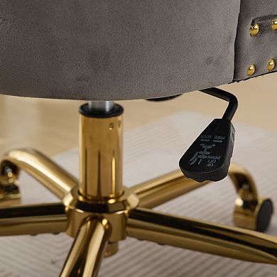 Merax Overstuffed Dining Chair Tufted Nailhead Accent Chair with Golden Metal Base