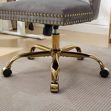 Merax Overstuffed Dining Chair Tufted Nailhead Accent Chair with Golden Metal Base