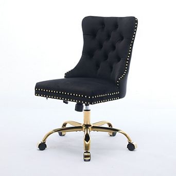 Merax Overstuffed Dining Chair Tufted Nailhead Accent Chair with Golden Metal Base
