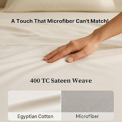 Egyptian Cotton Sheets Queen Size, 400 Thread Count Deep Pocket Bed Sheet Set Soft Cooling