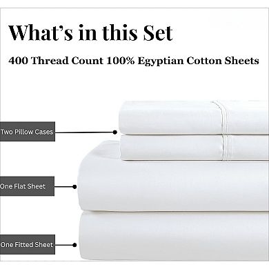 Egyptian Cotton Sheets Queen Size, 400 Thread Count Deep Pocket Bed Sheet Set Soft Cooling