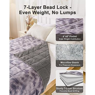 Ultra-Soft Weighted Blanket 15 lbs for Adults, Evenly Distributed, W60 x L80, Tie-Grey