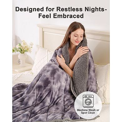 Ultra-Soft Weighted Blanket 15 lbs for Adults, Evenly Distributed, W60 x L80, Tie-Grey