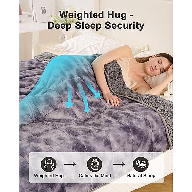 Ultra-Soft Weighted Blanket 15 lbs for Adults, Evenly Distributed, W60 x L80, Tie-Grey