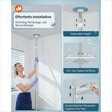 Rustproof Shower Caddy with Tension Pole and 4 Adjustable Shelves