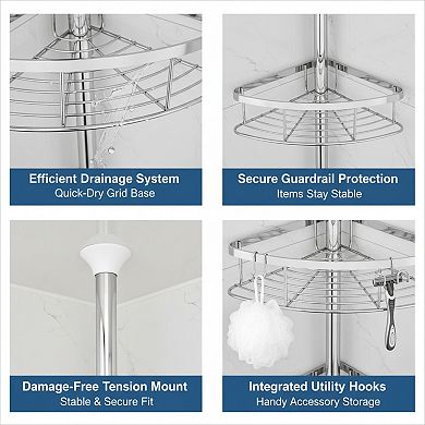 Rustproof Shower Caddy with Tension Pole and 4 Adjustable Shelves