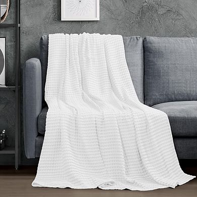 Great Ambitions White Cotton Waffle Weave King Blanket, Soft & Breathable for All Seasons.90x108 Inc
