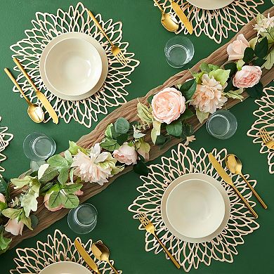 Gold Placemats - 14.4-Inch Round Vinyl with Leaf Design, Pack of 10 - Table Chargers