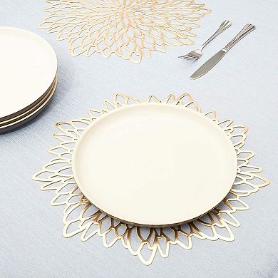 Gold Placemats - 14.4-Inch Round Vinyl with Leaf Design, Pack of 10 - Table Chargers