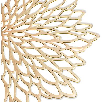 Gold Placemats - 14.4-Inch Round Vinyl with Leaf Design, Pack of 10 - Table Chargers