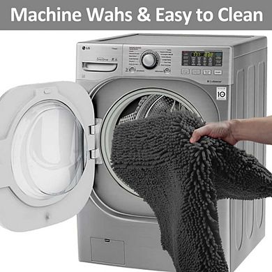 Great Ambitions Non-Slip 3-Piece Bath Mat Set, Chenille Bathroom Rugs with PVC Backing,Charcoal Grey