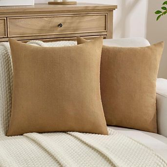 Camel Chenille Throw Pillow Covers 18x18 Inch Set of 2,Soft Wide Chevron Textured Cushion Case