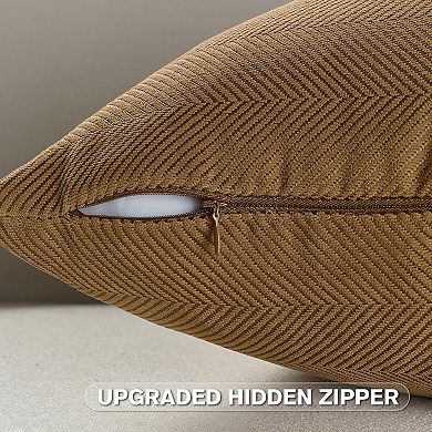 Camel Chenille Throw Pillow Covers 18x18 Inch Set of 2,Soft Wide Chevron Textured Cushion Case