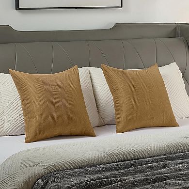 Camel Chenille Throw Pillow Covers 18x18 Inch Set of 2,Soft Wide Chevron Textured Cushion Case