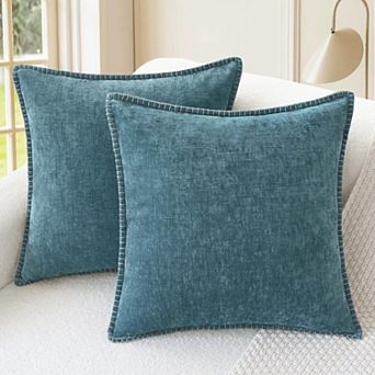 Throw Pillow Covers Decorative 18 X 18 in Pack of 2 Cotton Thread Stitching Edges Solid Dyed