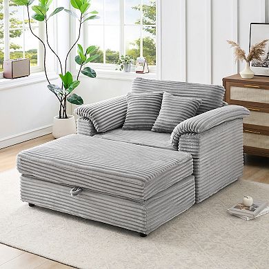 Merax Accent Chair with Storage Ottoman & USB Ports Corduroy Single Seat Sofa