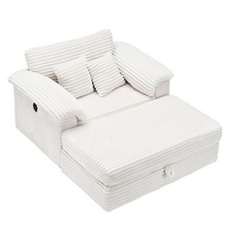 Merax Accent Chair with Storage Ottoman & USB Ports Corduroy Single Seat Sofa