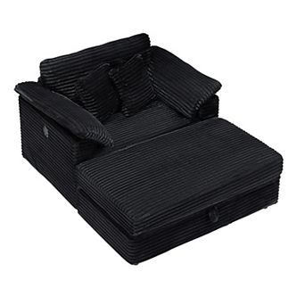 Merax Accent Chair with Storage Ottoman & USB Ports Corduroy Single Seat Sofa