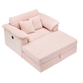 Merax Accent Chair with Storage Ottoman & USB Ports Corduroy Single Seat Sofa