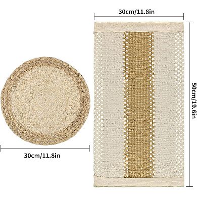 Handmade Boho Placemats Set of 6 - Cotton Burlap and Water Straw Woven Combination Table Mats