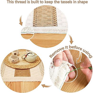 Handmade Boho Placemats Set of 6 - Cotton Burlap and Water Straw Woven Combination Table Mats