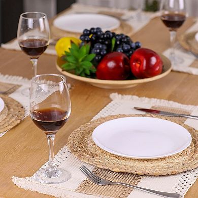 Handmade Boho Placemats Set of 6 - Cotton Burlap and Water Straw Woven Combination Table Mats