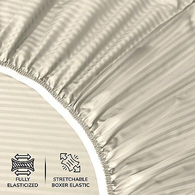 500 TC Queen Size Damask Bed Sheet Set, Cotton Soft Breathable Bedsheets, 4 Piece - (Beige, Queen)