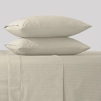 500 TC Queen Size Damask Bed Sheet Set, Cotton Soft Breathable Bedsheets, 4 Piece - (Beige, Queen)