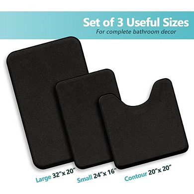 Great Ambitions 3-Piece Memory Foam Bathroom Rug Set - Soft Non-Slip, Machine Washable