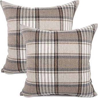 Tartan Chequer Plaid Cotton Linen Decorative Throw Pillow Case Cushion Cover18 x 18 Inch, Set of 2