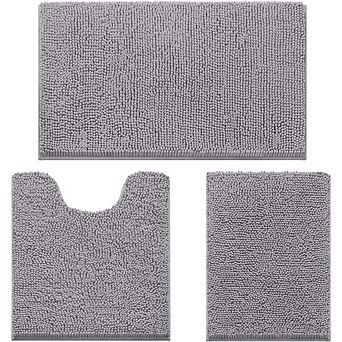 Great Ambitions 3 pc Bathroom Rugs, Ultra Soft Non Slip Absorbent Chenille Toilet Bath Mat Set