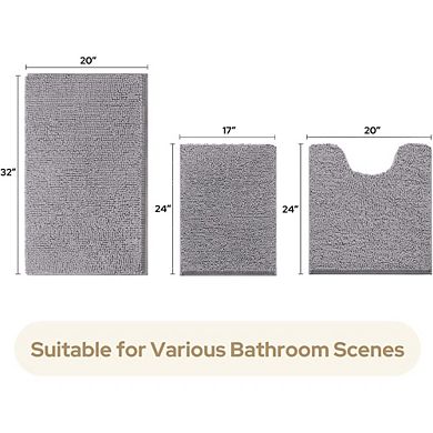 Great Ambitions 3 Pieces Bathroom Rugs, Ultra Soft Non Slip Absorbent Chenille Toilet Bath Mat Set