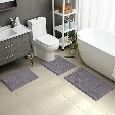 Great Ambitions 3 Pieces Bathroom Rugs, Ultra Soft Non Slip Absorbent Chenille Toilet Bath Mat Set