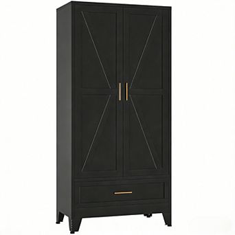 Metal Wardrobe Closet with Drawers, 71" H, 1 Adjustable Shelf, 2 Doors