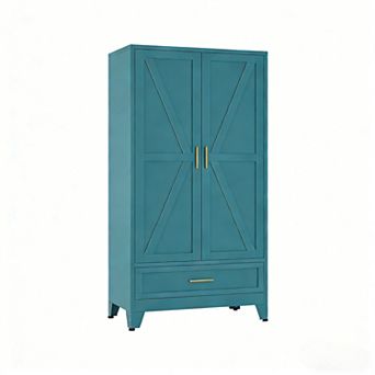 Metal Wardrobe Closet with Drawers, 71" H, 1 Adjustable Shelf, 2 Doors