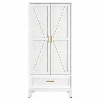 Metal Wardrobe Closet with Drawers, 71" H, 1 Adjustable Shelf, 2 Doors