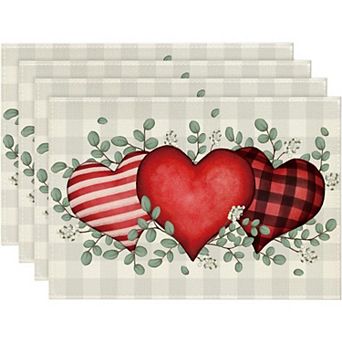 Hearts Valentine Placemats Set of 4, 12x18 Inch Wedding Holiday Table Mats for Party Kitchen