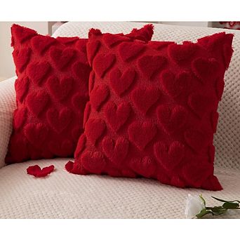 Great Ambitions Valentine's Pillow Covers Set of 2, 18x18 Inch Plush Heart Decorative Covers, No Ins