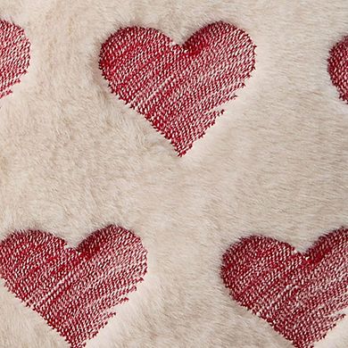 Valentine's Pillow Covers 18x18 Inch, Set of 2 Red Embroidery Heart Plush Covers, No Insert